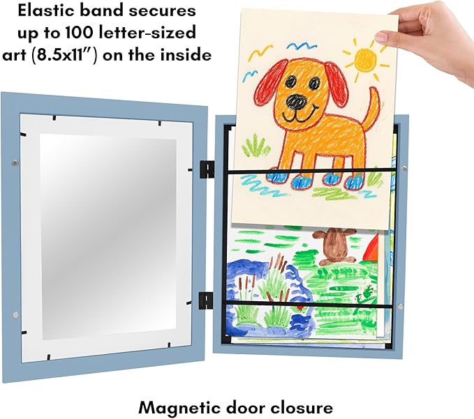 Americanflat Kids Artwork Frame Changeable (Baby Blue) - Magnetic Door Holds 100 Art Pieces - 8.5x11 Letter Size Display with Mat or 10x12.5 Without Mat - My Mini Masterpiece