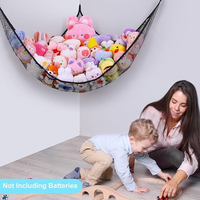 Unicorn Castle Stuffed Animals Net or Hammock Kids Toy Storage Organizer with LED Light Hanging Corner Stuffed Animals Holder Kids Girls Room Decor,Black,XLarge (Pack of 1)