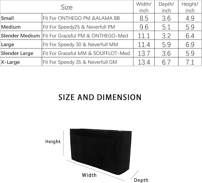 banbeln Purse Organizer Insert, Suede Bag Organizer Handbag Tote Shaper, Suede Material, Soft and Non Damaging Bag (Black, Small)