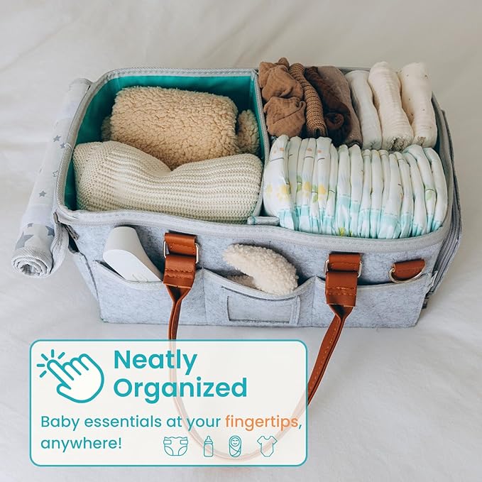 Baby Diaper Caddy With Lid, Diaper Caddy Organizer for New Mom Gifts, Newborn Essentials Must Haves, Registry for Baby, Baby Registry Search, Baby Gift Basket Baby Must Haves Travel Bag
