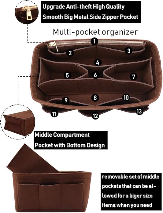 LEXSION Felt Purse Insert Bag Organizer Bag In Bag For Handbag Purse Organizer Fits Speedy Neverfull