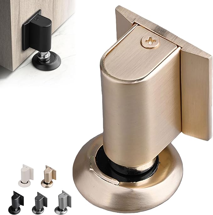 Magnetic Door Stopper No Drilling Height Adhesive Heavy Duty Magnet Doorstop Wedge Stop Catch Bottom Holder to Keep Doors Open (Brushed Gold)
