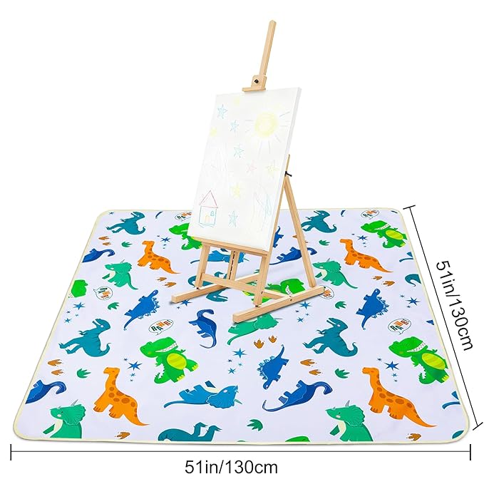 Basumee Splat Mat High Chair Mat Waterproof Baby Play Splat Mat for Under High Chair Food Catcher Highchair Mat for Floor Non Slip Bottom, Green Dinosaur, 51x51 Inches
