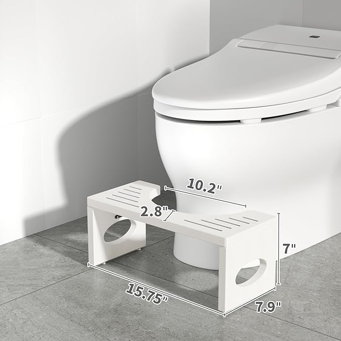 7 Inch Bamboo Toilet Stool, Foldable Poop Stool, Bathroom Step Stool Squat (White)