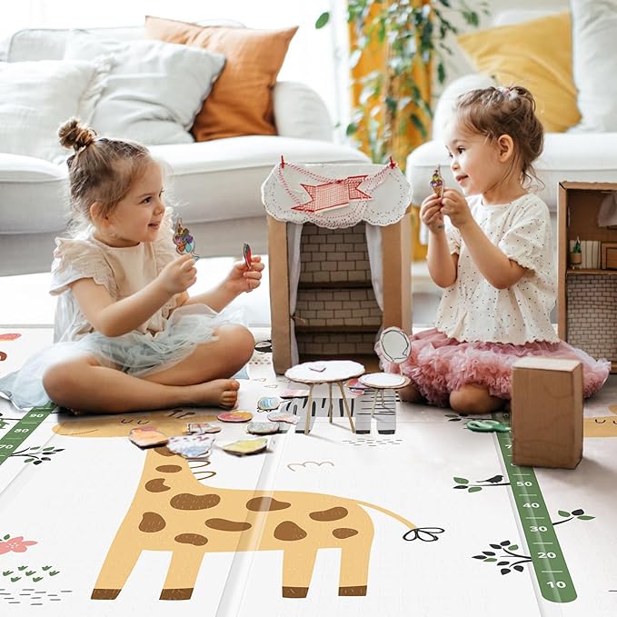 Baby Play Mat for Floor,79" x 71"Extra Large Foam Play Mats,Reversible Foam Playmat,Foldable,Waterproof &Anti-Slip Crawling for Babies,Toddlers,Infants, for Indoor and Outdoor,Cartoon Grey