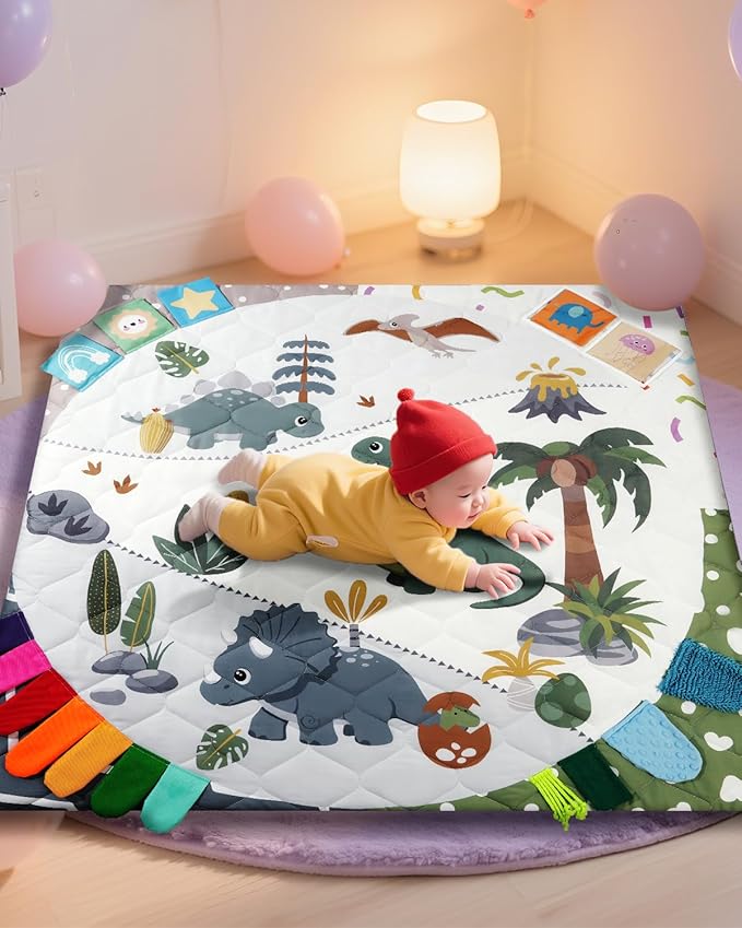 Premium Foam Baby Play Mat 50x50, 4 Developmental Zones Play Mat with Removable & Machine Washable Cover, Extra Thick Padding Playpen Mat, Easy to Clean for Infants, Toddlers & Babies