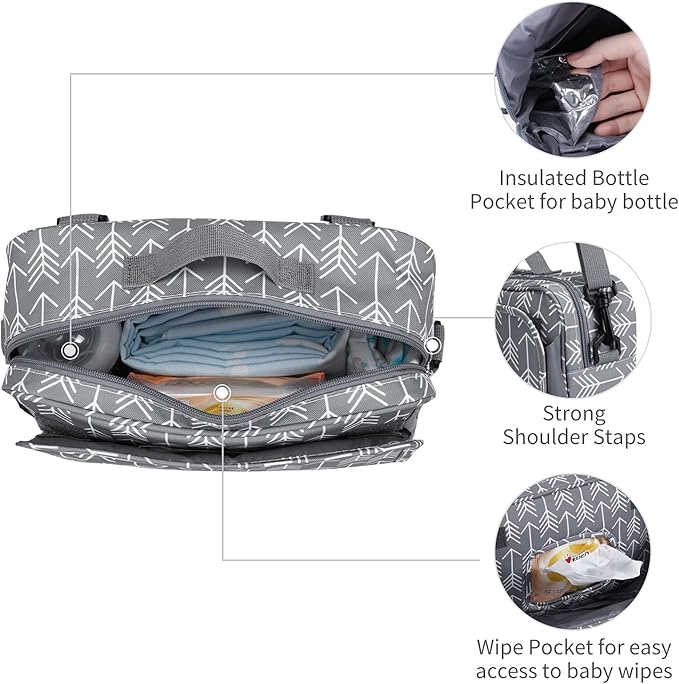 Universal Stroller Caddy Accessories All-in-One Baby Organizer with Insulated Pocket,Capacity for Diapers, Toys & Snacks, Dark Gray