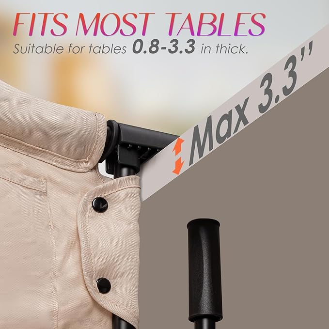 Hook on High Chair,Portable Foldable High Chair for Babies 6-36 Months, Includes Storage Bag(Khaki)