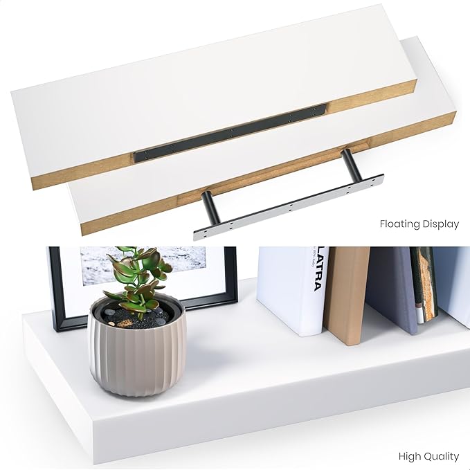Ballucci Floating Shelves, 36" Wood Wall Shelf Set of 2, with Invisible Brackets for Bathroom, Living Room, Bedroom, Kitchen, Nursery, 6" Deep, White