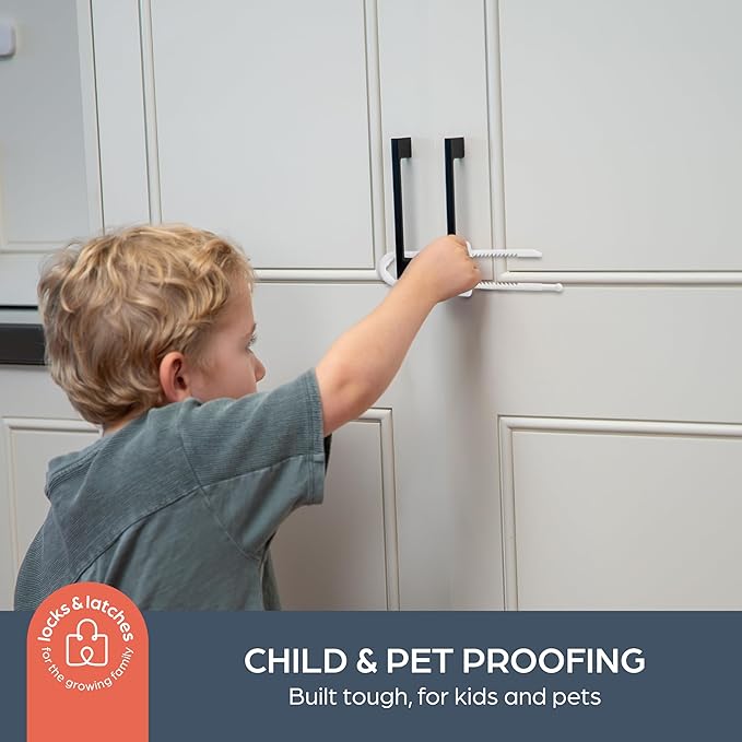 Dreambaby Sliding Cabinet Locks - Child Proof Cabinet Latches - For Kitchen, Bathroom Storage Doors Handles & Knobs - Suitable for Round & D-Shaped Handles - 6 Pack - White - Model L715