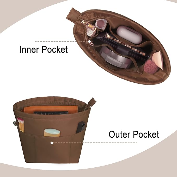 Vercord Purse Insert Organizers for Petite Tote Bag Organizer Insert Inside Handbag Shaper with Zipper Coffee Mini