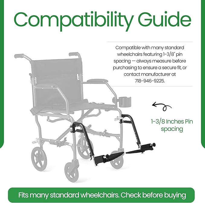 Healthline Wheelchair Swingaway Legrest Footplates with Heel Loops – Pair (Black) – Fits Select Standard Wheelchairs – Adjustable Length 16.5"–20.5" – Check Compatibility Before Ordering