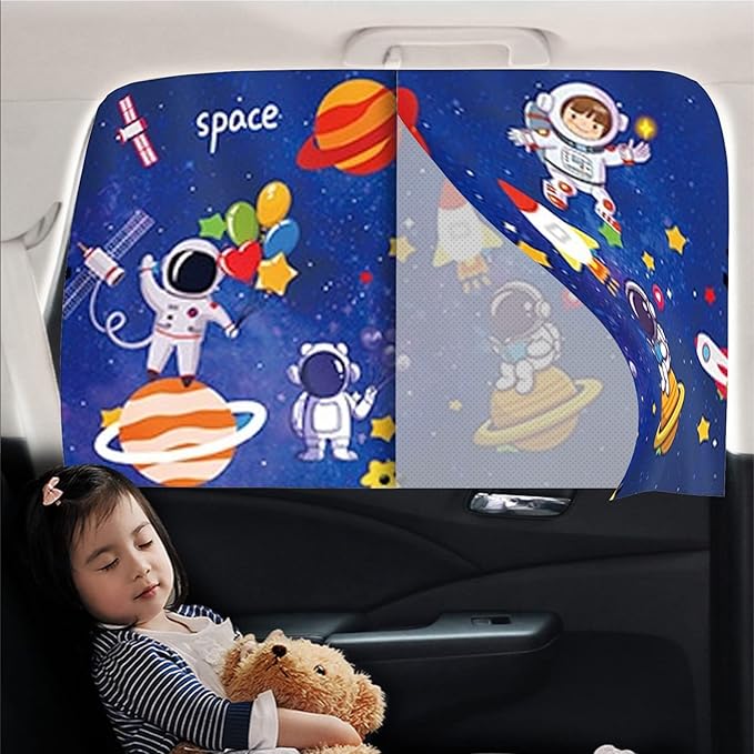Car Sun Shade for Baby - EOHMAK Car Side Window Sun Shade Cover Upgrade Double Opening Car Interior Curtain Sun Blocker Blind (Dark Blue Space, 2 Pack)