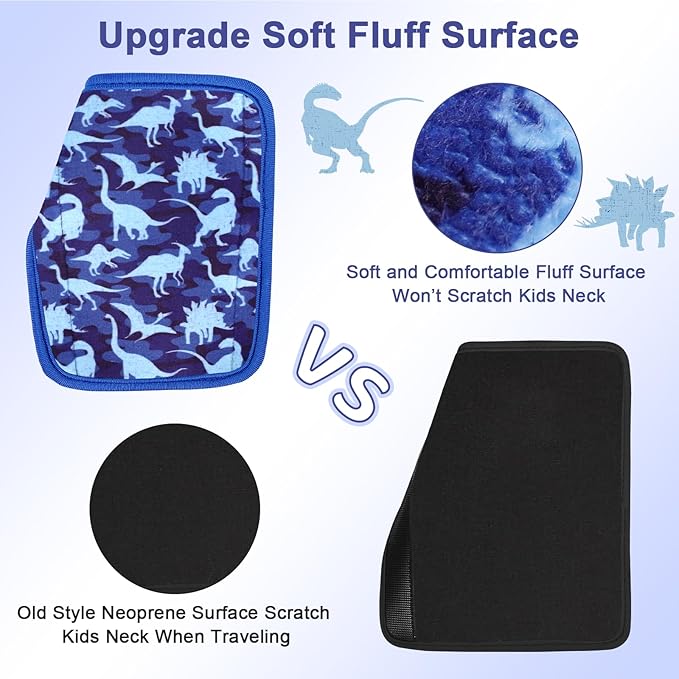Car Seat Straps Pads for Kids, Ultra Soft Plush Car Seat Strap Covers for Kids, Infant Carseat Shoulder Pad, Hip Support for Car Seats, Pushchair, Baby Stroller.(Navy Dinosaur)
