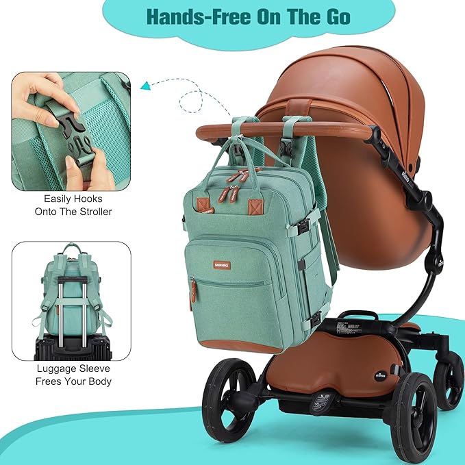 Diaper Bag Backpack,BAGPARKK Multi function Baby Bag with Portable Changing Pad, Pacifier Holder,Waterproof Diaper Bags with USB Charging Port,Anti-Theft Travel Backpack for Mom, Dad, Newborn (Green)