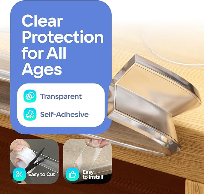 Furniture Edge and Corner Guards | 20.4ft Protective Clear PVC Cushion | 18ft Bumper 8 Adhesive Childsafe Corners | Baby Child Proofing Set NonToxic and Safe for Table, Glass, Countertop | Clear