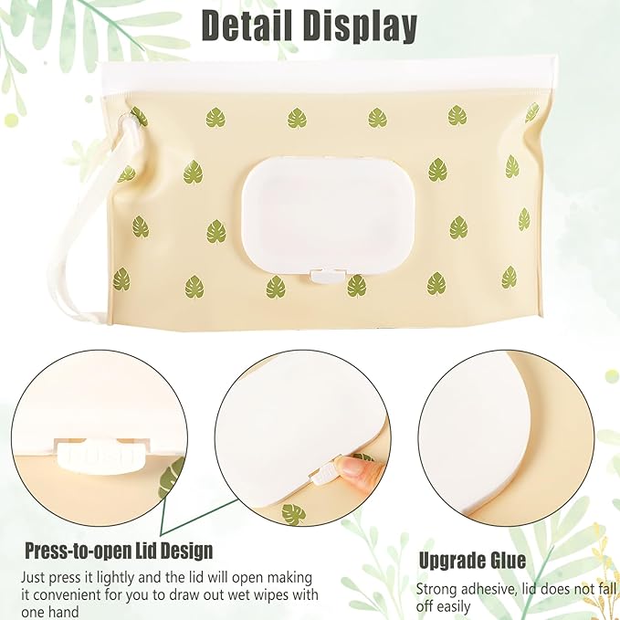 FEBSNOW 4 Pack Baby Wipes Dispenser Portable Wipes Container Refillable Wipes Holder for Diaper Bag Boho Baby Wet Wipe Pouches Reusable Tissue Case for Home Travel Outdoors