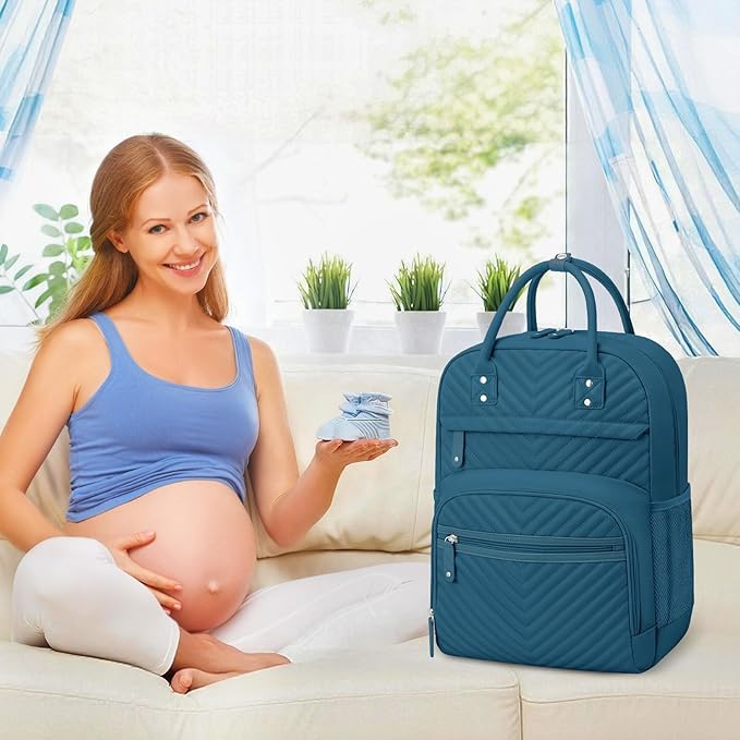 Baby Diaper Bag Backpack Tote for Women Large Capacity with Insulated Pockets Multifunctional Waterproof Diaper Bags For Baby Girl Boy Mama Maternity Travel Bag Peacock Blue