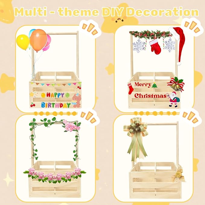 Wooden Baby Shower Crate Closet with Hanger Rack, Baby Shower Basket, 6 Baby Hangers, Removable Divider Board, Greenery Garland, Tools, Nursery Storage Organizer, Boys & Girls