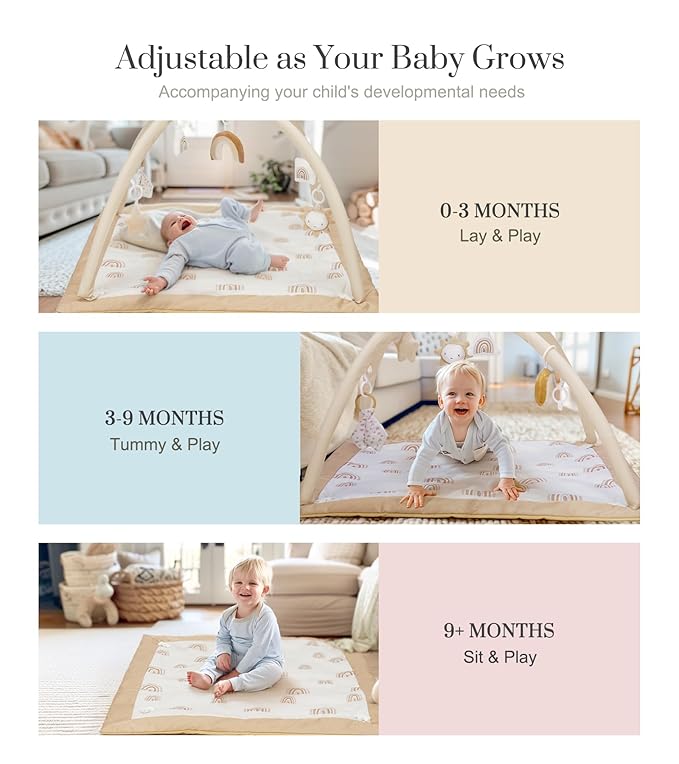 Mallify Washable Tummy Time Mat, Deluxe Baby Play Mat, Baby Play Gym with 6 Featured Toys and 12 Milestone Cards, Baby Gym for Infant & Toddler, Baby Play Mats for Floor, Non Slip Play Mat