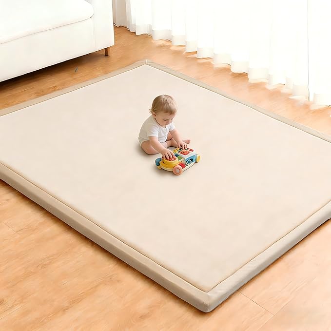 Baby Play Mat for Floor,1.3" Thick Elasti-Foam Playpen Mat for Tummy Time, Easy Care with Non-Slip Cushioned for Infant,Kids and Toddler Crawling