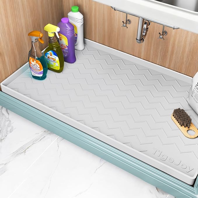 TigeJoy Under Sink Mats for Kitchen Waterproof, Leak-Proof Silicone Mat Sink Protector and Cabinet Liner, Kitchen Essentials Organizer and Storage 22" x 19" White