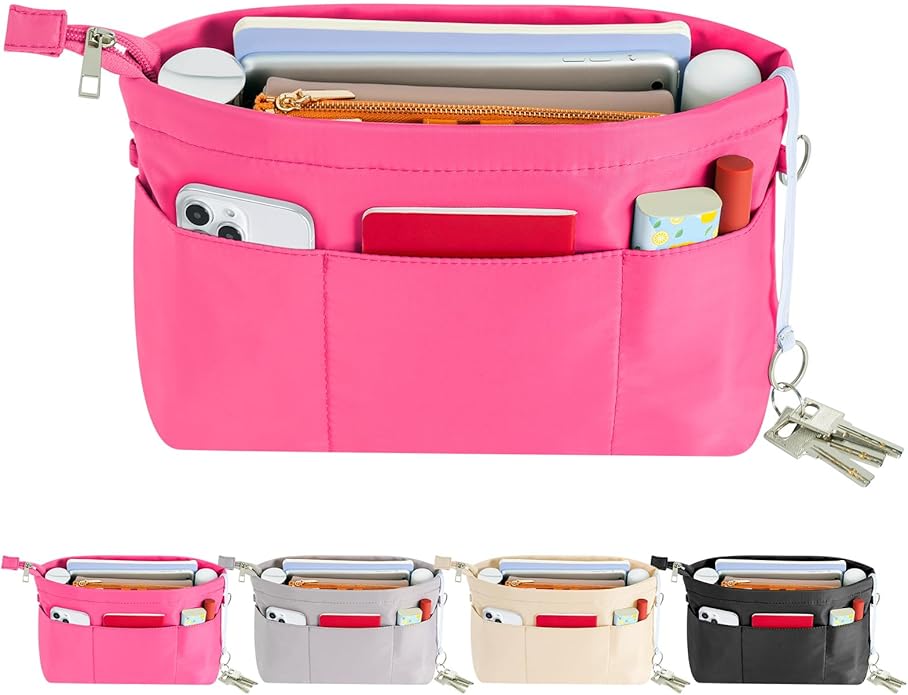 HyFanStr Purse Organizer Insert with Zipped Top for Tote Bag, Handbag Shaper with 13 Pockets
