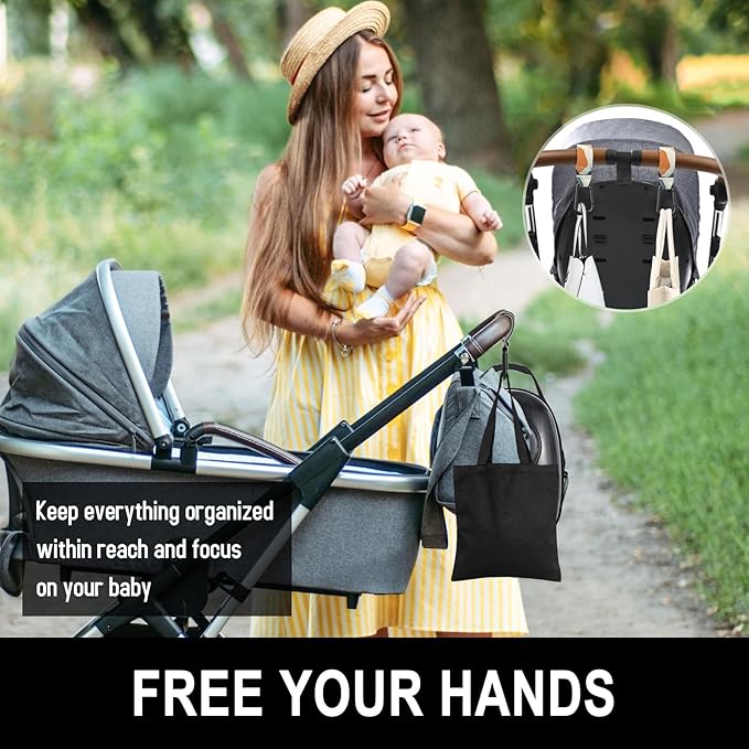 Baby Stroller Hooks for Hanging Bags, Universal Stroller Clips Accessories, Mommy Hook for Diaper Bag, Shopping Cart, Purse, Backpack - 2 Pack, Boho Leaf