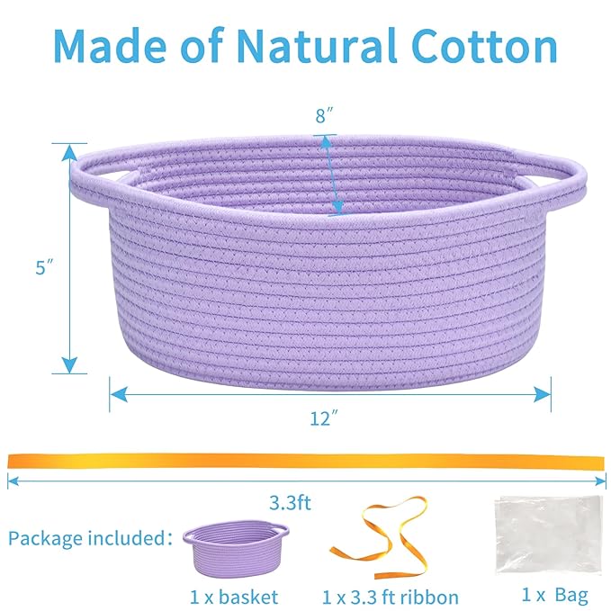 ABenkle Small Basket with Gift Bags and Ribbons, Empty Gift Baskets for Mother's Day, Decorative Boho Rope Woven Nursery Storage Organizer Toy Baskets with Handle for Baby Showers, 12"X 8" X 5"