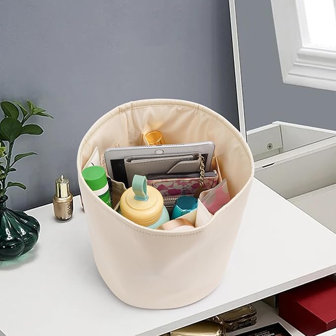 NOTAG Purse Organizer Insert Nylon Round Bucket Bag Organizer for Handbag Small Tote Dividers Insert (Beige)
