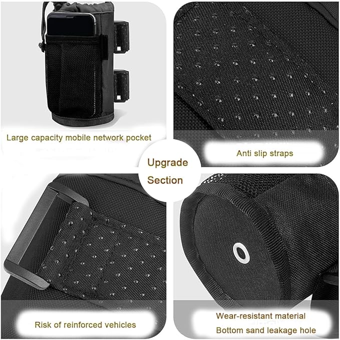 [2 Pack] Cup Holder for Bike,Scooter and Wheelchair,Water Bottle Holder for Walker,Golf Cart and Beach,Universal Drink Holder Accessories with Net Pocket and Cord Lock