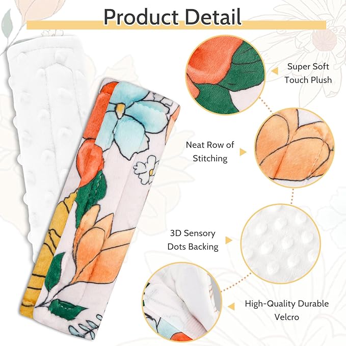 Pea Pod Baby Car Seat Strap Cover 2 Pack Retro Floral Car Seat Straps Shoulder Pads, Seat Belt Cushions Pads for Infant Car Seats, Stroller, Pushchair