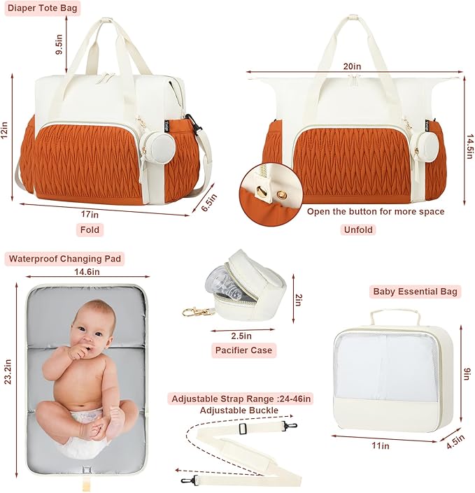 Yorige Diaper Tote Bag for Baby 6pcs, Large Mom Hospital Bags with Changing Pad Pacifier Case for Labor Delivery Boy Girl