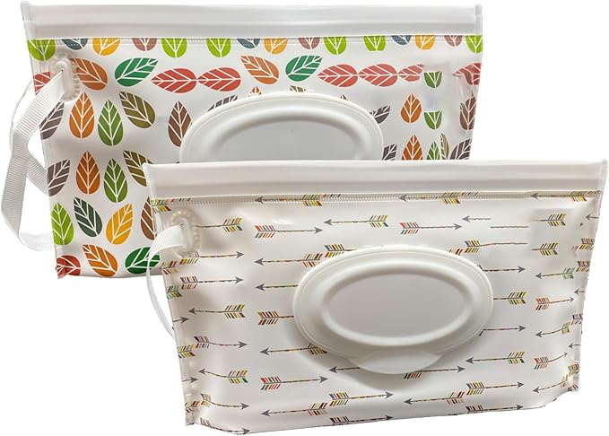 Baby Wipes Dispenser, 2 Pack Reusable Travel Wipes Case, Portable Refillable Baby Wipe Holder Wipes Container for Travel & Home Use