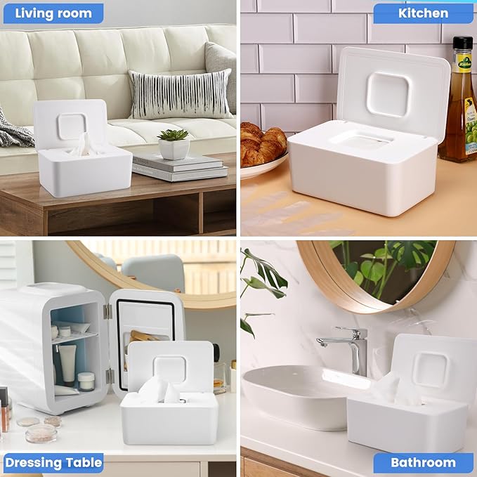 Lijroavy Baby Wipes Dispenser, Baby Wipe Holder for Fresh Wipes, Non-Slip Baby Wipes Container, Refillable Wipes Box with Sealing Design Lid (White)