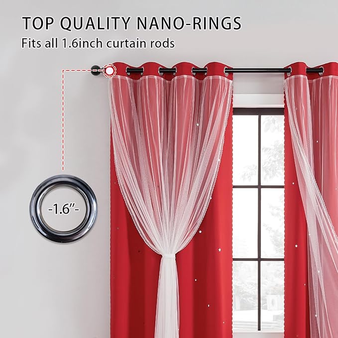 XiDi Black Out Curtains for Bedroom Windows, Curtains for Girls Bedroom Decor, Unicorn Curtains for Kids Room, Blackout Curtains for Living Room 63 inchs Long 52 inches Wide 2 Panel Red 52/72/2