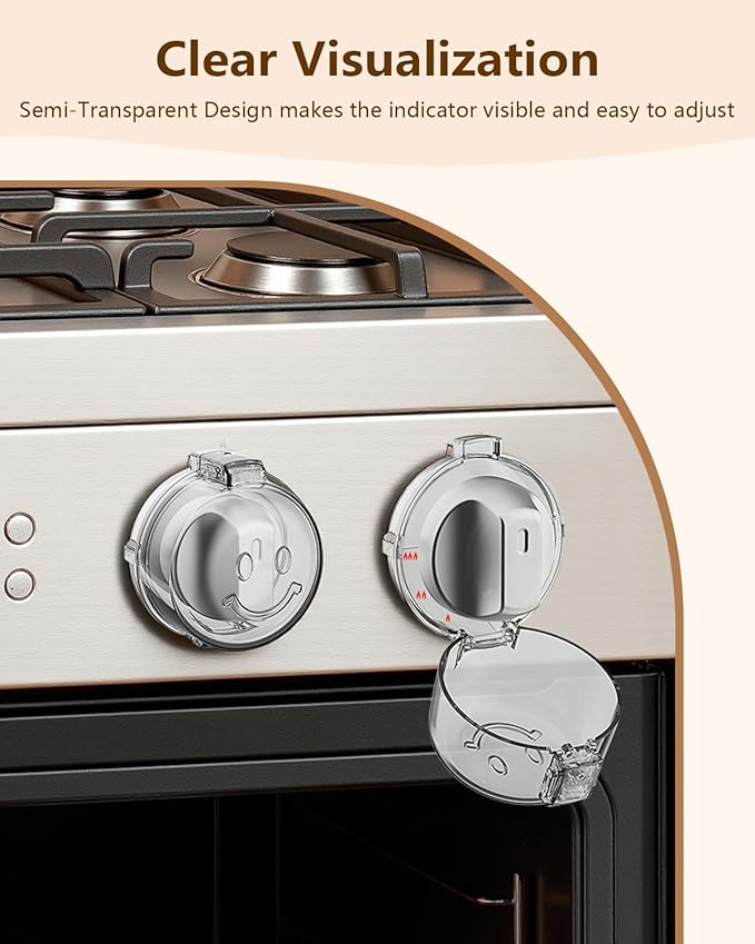 Stove Knob Covers - 5 Pack Heat Resistant Gas Stove Knob Covers with Child Proof Lock & 3M Strong Adhesive, Oil-Proof Oven Knob Covers with Clear Transparent Design, Pet-Friendly