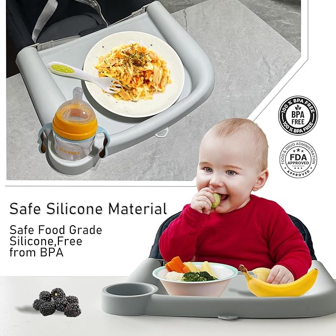 Baby Dining Tray Compatible with Inglesina Fast Table Chair Silicone Baby Feeding Tray for Clip-On Fast Table Chair Dishwasher Safe BPA Free Silicone Removable Dining Tray Accessory -White