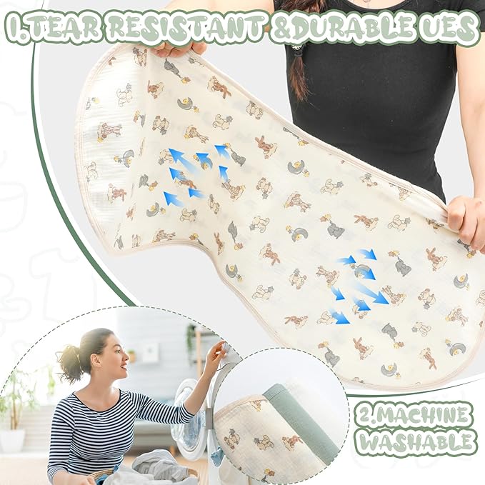 Hahafelt 3 Pcs Changing Pad Liners Fits in Peanut Shape Changing Pad Waterproof Diaper Mats Organic Cotton Peanut Mats are Warm on a Baby's Back, Washable Reusable(Bright Style,Green)
