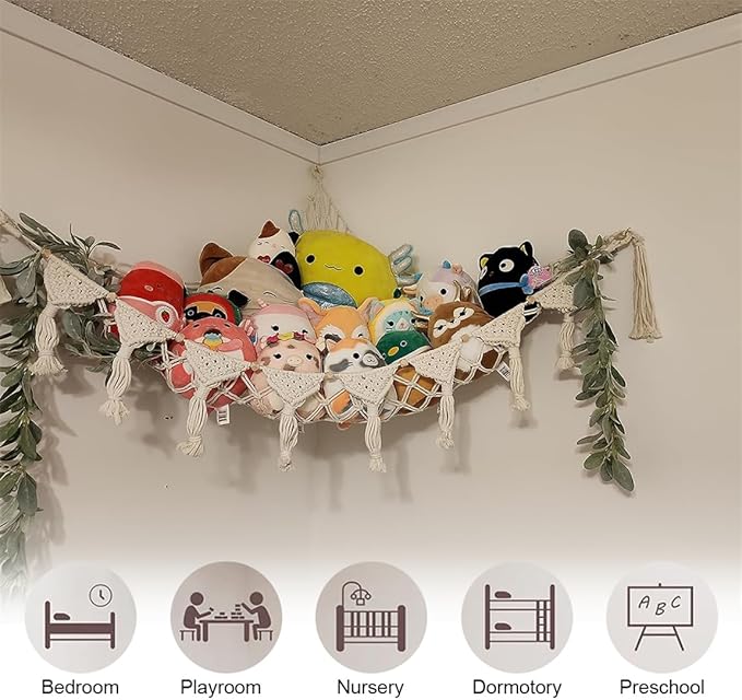 Stuffed Animals Toy Storage Hammock Wall Hanging Net Corner Hanging Organizer Bedroom Plush Toy Holder for Room Decor 47.2 Inch