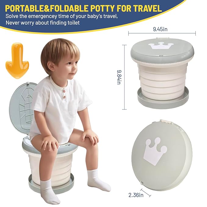 SunnySmile portable, foldable potty seat for toddler, Training Toilet Seat Emergency Toilet for Car, Camping, Outdoor, indoor (grey, large)