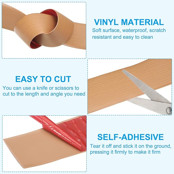 PATIKIL Self Adhesive Floor Transition Strip 20 ft x 2" Vinyl Flat Divider Flooring for Joining Floor Gaps Carpet Transition Floor Tiles, Yellow Oak