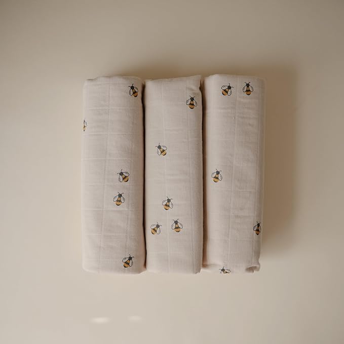 mushie Water Repellent Changing Pad Liners | Made with Organic Cotton | Set of 3 (Bees Combo)