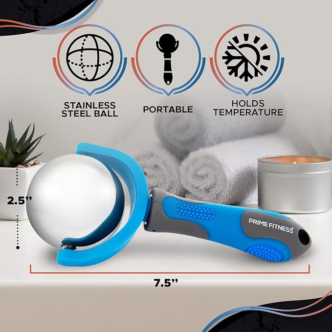 PRIME Fitness Cold Massage Roller Ball | Cold Therapy | Ice Roller Ball with Handle | cryo Stick | Relieve Muscle Pain (Blue)