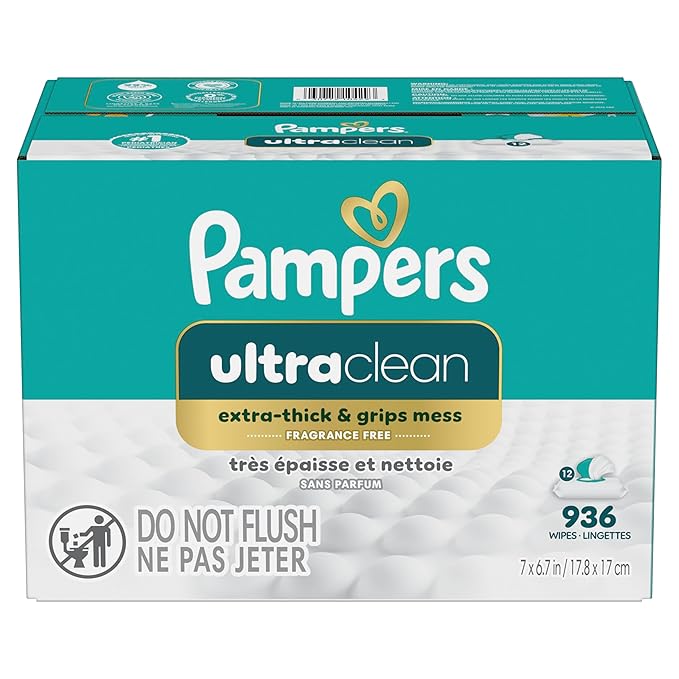 Pampers Ultraclean Baby Wipes (Previously 'Free & Gentle'), 99% Water, Hypoallergenic, Unscented, 100% Plant Based, Plastic-Free, 936 Wipes Total (12X Flip-Top Packs)