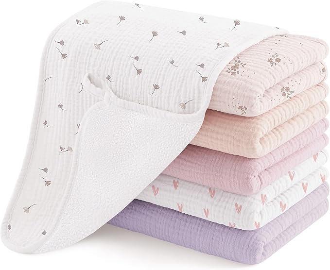 Susurration Muslin Burp Cloths, Soft Baby Burping Cloths for Unisex Boys and Girls, Newborn Essentials Large Extra Absorbent Washcloths, 20x10in, 6 Pack