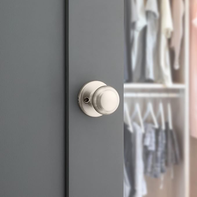 Kwikset Cove Dummy Door Knob, Single Sided Handle for Closets, French Double Doors, and Pantry, Satin Nickel Non-Turning Interior Push/Pull Door Knob, with Microban Protection (Pack of 4)