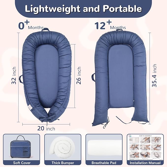 EAQ Baby Lounger, Infant Lounger for Newborn,Portable Baby Nest Cover Breathable & Soft, Newborn Essentials