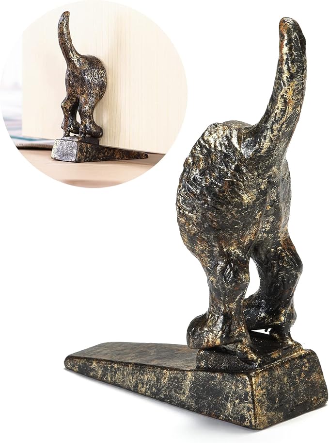 Dog Tail Door Stop Decorative Cast Iron Door Stopper Wedge, Antique Brass………