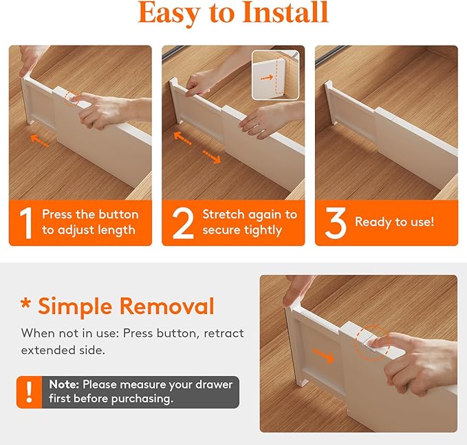 Lifewit 8 Pack Drawer Dividers Plastic 6" High, 13.5-22" Adjustable Drawer Organizers for Clothes, Expandable Dresser Separators in Bedroom/Bathroom/Kitchen/Fridge/Office Organization and Storage